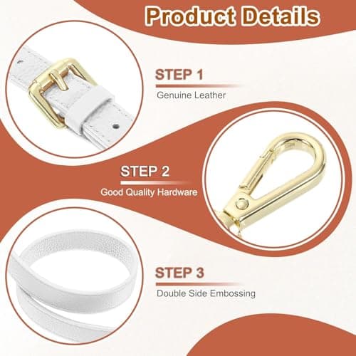 KYSUN Universal Leather Shoulder Strap Replacement Handbag Straps Crossbody Bag Strap 27.6-51.2 Inch Adjustable with Metal Swivel Hooks for Handbags Crossbody Bag (White) — view 3