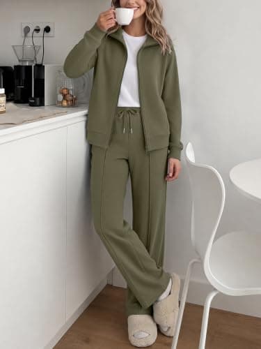 Casly Lamiit 2 Piece Tracksuits for Women Zip Up Lounge Travel Sets, Olive — view 3