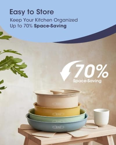 Stackbear 12 Piece Ceramic Cookware Set with Detachable Handle, Non Stick — view 4
