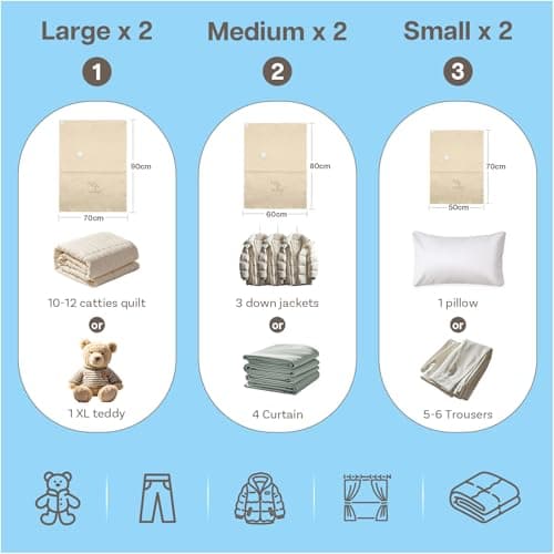 Vacuum Seal Bags for Clothing & Travel by MMOBIEL – Sturdy Space Saver Vacuum Storage Bags - Reusable Compression Packing for Moving, Long-Term Storage – 6 Pack (S/M/L) – Incl. Hand Pump - Brown/Beige — view 4
