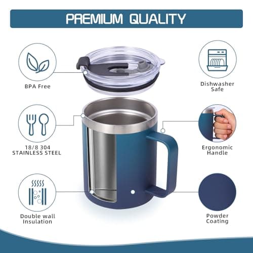 Volhoply 12oz Insulated Leakproof Coffee Mug with Sliding & Straw Lid,Double Wall Vacuum Stainless Steel Travel Tumbler Cup with Handle,Reusable Camping Mugs Keep Cold/Hot(Dark Night,1 Set) — view 3