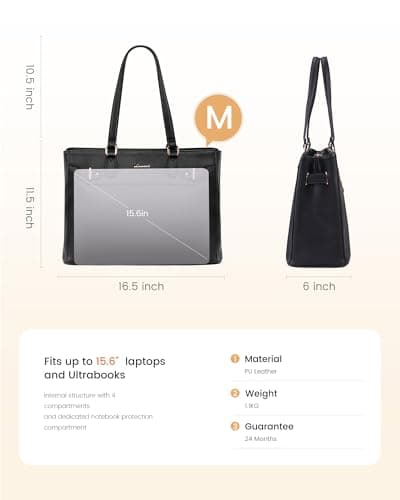 LOVEVOOK Laptop Handbags for Women, 15.6 Inch Tote Bags Large Ladies Work Bags with Compartments, PU Leather Shoulder Hand Bags with Large Cup Holder for for Work/College/Travel, Black — view 4