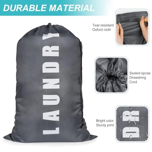 2 PCS Travel Laundry Bags, 24" x 36" Portable Large Laundry Bag (Blue,Grey) — view 3
