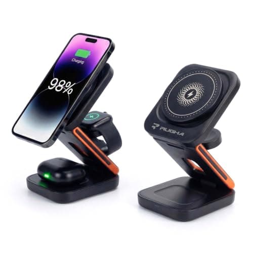 Rugha 3-in-1 Magnetic Wireless Charging Station 15W Foldable Stand Black