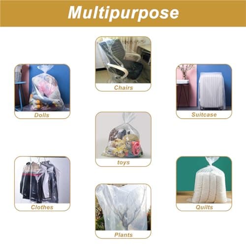 Rainmae 10 Pack 32x48 inches Large Clear Plastic Bag Giant Storage Bags Dustproof,Moistureproof for Luggage,Suitcase, Furniture,Comforter,Chair, Kids Bike,Plush Toys and More (80x120 cm,Flat) — view 5