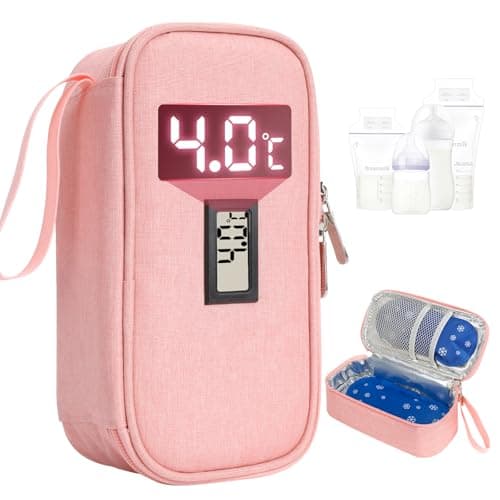 YOUSHARES Breastmilk Cooler Bag - Breast Milk Cooler Travel Bag with Real-Time Temperature Display, Breast Milk Storage Bag with 2 Ice Pack, Small Cool Bag for Insulated Bottle for Breastfeeding(Pink)