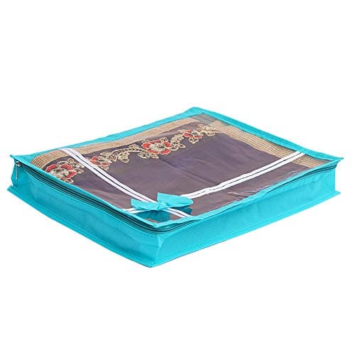 KANUSHI® Set Of 6 Pc Flower Design Transparent Saree Cover/Bag with Stainless Steel Zip Lock Combo(Large) (Light Green) — view 3