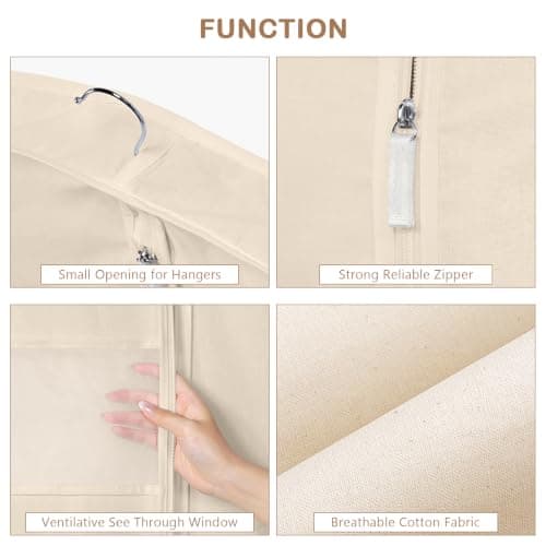 Univivi Premium Cotton Garment Clothes, 60 inch Dress Bags Covers, 3 Pack — view 2