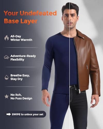 Thermal Underwear For Men Long Johns Fleece Lined Base Layer Navy Blue L — view 2
