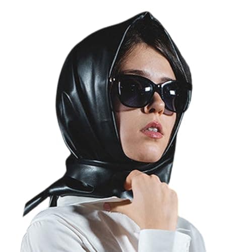 Leather Triangle Scarf Black Bandana Kerchief for Travel, Black