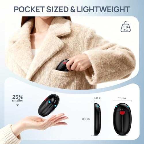 VTHW Hand Warmers Rechargeable 2 Pack, Electric Hand Warmers Reusable, USB Hand Warmer 20 Hrs Warmth 3 Levels Heat, Portable Pocket Handwarmers for Hiking Golf (Black) — view 5