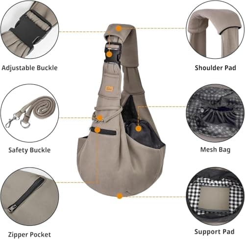 CUBY Puppy Carrier Sling Lightweight Travel for Small Pets Hands-Free-Khaki — view 3