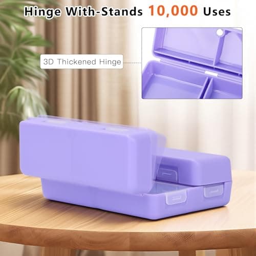 FYY 7 Day Pill Organiser, Travel Tablet Box, [Foldable Design] Weekly Medication Case, Portable Daily Supplements Storage Organizer for Vitamins, Cod Liver Oil, Small-Purple — view 5