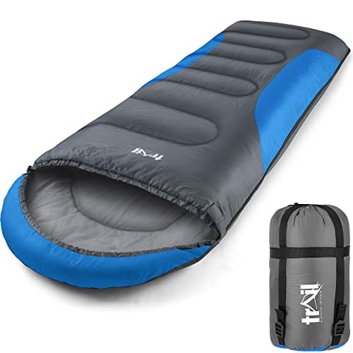 Trail Alpine 250 Sleeping Bag with Hood, 3 Season, Single Adult, Blue