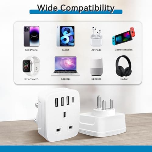 UK to India Plug Adapter,SHUOMAO Grounded UK to 3 Pin India Travel Adapter — view 6