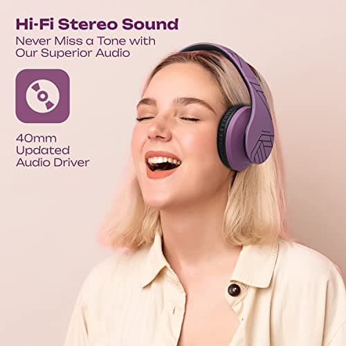 PowerLocus Bluetooth Over-Ear Headphones, Wireless Stereo Foldable Headphones Wireless and Wired Headsets with Built-in Mic, Micro SD/TF, FM for iPhone/Samsung/iPad/PC (Black/Purple) — view 4