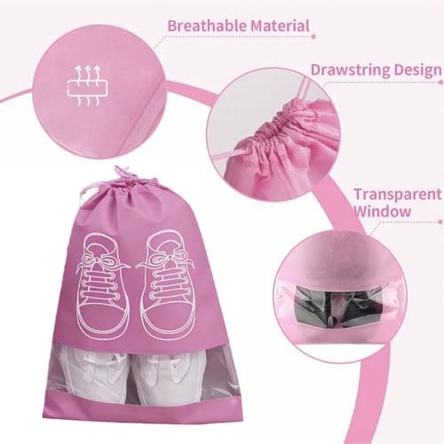 8Pcs Large Shoe Storage Bags, Dustproof Drawstring Shoes Bags with Transparent Slot, Portable Waterproof Non-Woven Fabric Packing Organizers with Drawstring Closure for Daily and Travel Use (Pink) — view 3