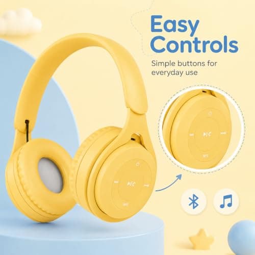 Kids Wireless Headphones Bluetooth 5.0, 60H Play Time, 74/85 dBA, Yellow — view 2