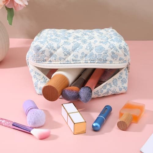 XLIUAX Floral Makeup Bag, Cute Aesthetic Cosmetic Bag, Portable Travel Bags — view 2