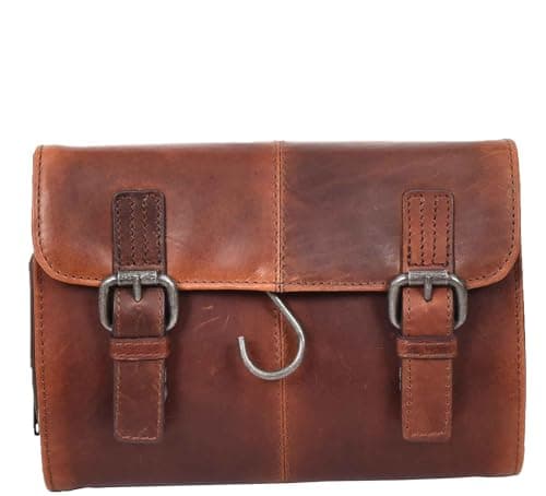 Real Leather Hanging Toiletry Wash Bag for Mens Travel Shaving Kit Pouch Cruise (Tan) — view 4