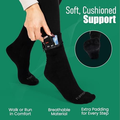 Flippysox Zipper Sock Wallet - Cotton & Polyester Zipper Socks with Pockets - Fits shoe size 6-13, Black, 6-13 — view 4