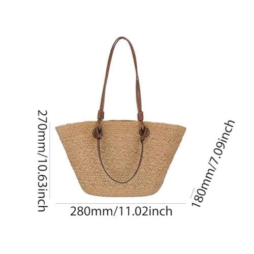 Fiorky Straw Tote Beach Bag Striped Shoulder Handbag Women Woven Tote Bag Fashion Shoulder Bag Large Capacity Summer Beach Bags Trendy Braided Bag Stylish Weaving Bag for Shopping Picnic — view 5