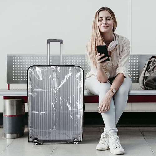 Transparent Suitcase Cover,PVC Luggage Protector Cover Waterproof Dust-Proof,Reusable 30 Inch Travel Luggage Cover with 1 Luggage Tag,Luggage Protector for Business Trip Daily Using — view 6