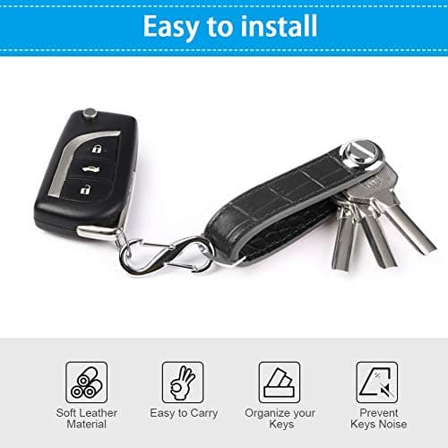 flintronic Key Organizer | Keychain Genuine Leather | Pocket Smart Key Holder with Gift Boxed Stylish, Functional & Practical (Holds 7-9 Multiple Keys) - Black Grain — view 4