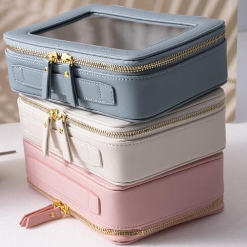 SANHECUN Toiletry Bag Waterproof Cosmetic Organizer with Hanging Hook for Travelling, White, Carry on 8 inch, Wash Bag — view 6