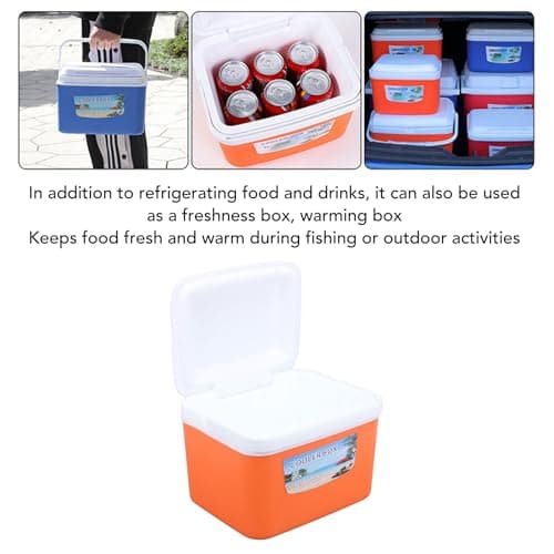 5L Portable Cooler Box Large Acity Multifunctional Insulated Hard Cooler Case for Travel Car - Keeps Food, Drinks Cool - e - With Handle (Orange) — view 4