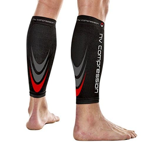 NV Compression 365 Calf Guards/Sleeves MEDIUM Red/Black (PAIR) 20-30mmHg - For Sports Recovery, Shin Splints, Medical, Work, Flight - Running, Cycling, Gym — view 2
