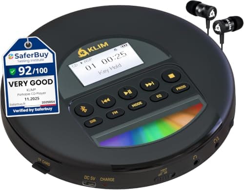 KLIM Nomad - New - Portable CD Player with Long-Lasting Battery - with Headphones - Radio FM - Compatible MP3 CD Player Portable - TF Card Radio FM Bluetooth - Ideal for Cars - Gold