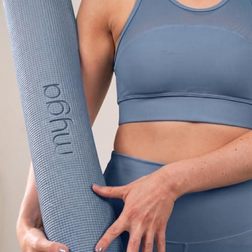 Myga Yoga Mat with Carry Strap – Non-Slip, Lightweight & Durable Exercise Mat for Yoga, Pilates & Fitness – Sweat-Resistant & Easy to Clean – 173cm x 61cm x 4mm - Choice of Colour (Navy Peony) — view 6
