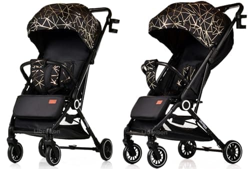 Lightweight Stroller, Baby Pushchair, Compact Travel Buggy, Up to 22kg, One Hand Foldable, Upgraded Wheels, Four Seasons Stroller, Foot Cover, Cabin Approved (Black Golden Net) — view 4