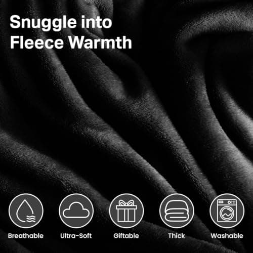 Oxford Homeware Fleece Blanket Sofa Throw Cuddly Reversible Soft Throws for Bed, Couch, Settee, Travel Lightweight and Breathable Blanket fit All Season (Black, Throw/Single) — view 6