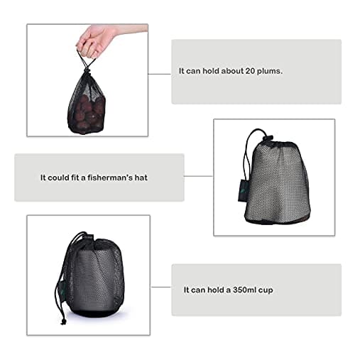 iBasingo Mesh Drawstring Storage Sacks with Cord Lock, Black 5 Pack BVP01 — view 3