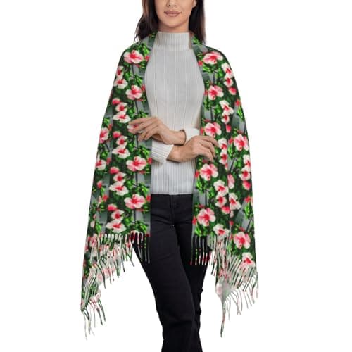Hibiscus Flowers Print Elegant Fringe Scarf Shawl Wrap For Women Winter Fall Spring Travel Accessory Gift — view 2