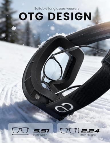 Lamicall Ski Goggles, Skiing Goggles - 【HD Anti-fog Lens】 UV400 Protection Snow/Snowboard Goggles with Wide OTG Over Helmet Compatible, Anti-glare for Men & Women - Black Frame Blue Lens — view 6