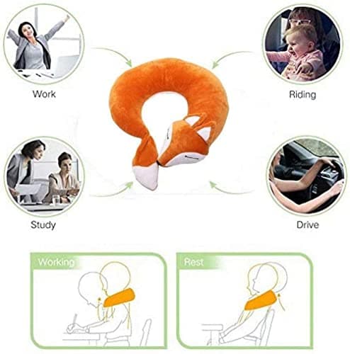 EHIOG U-Shaped Travel Pillow, Fox Neck Pillow Rest Neck Support Pillow, Car Seat Sleeping, Cartoon Headrest Airplane Pillow Travel Rest Pillow Cushion, Sleeping Aid, Suitable for Adults Kids (Brown) — view 4