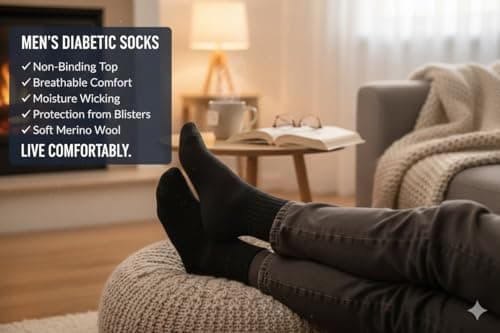 ITRAT Men’s Merino Wool Diabetic Socks UK Size 6–11 – Soft, Non-Binding Thermal Socks Breathable & Cushioned Comfort Fit for Sensitive or Swollen Feet (Black) — view 6