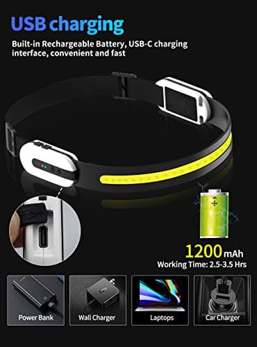 DARKBEAM Head Torch Rechargeable USB - C Headlamp COB Hardhat Light — view 6