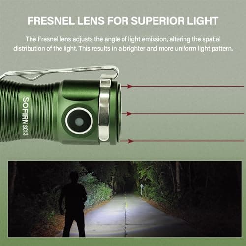 Sofirn SC13 Green LED Torch - 1300LM Rechargeable Pocket Light With 217M Optical Path Distance, 5 Modes, IP68 Waterproof EDC for Camping, Hiking, Emergency — view 6