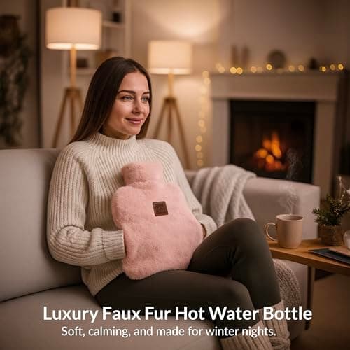 KNIGHT Rechargeable Hot Water Bottle with Charger, Soft & Fluffy Cover with Hand Warmer, Heat Pad for Hand & Body Up to 6 Hour, Fast Heating Temperature Control Gift for Women - Pink — view 2