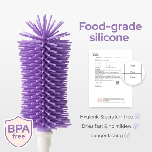 lalalark 7-in-1 Portable Baby Bottle Brush Kit, Silicone Cleaner, Purple — view 5