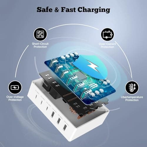 USB C Charger Block, 120W 6 Port Charging Station GaN, USB-C PD+QC USB Charging Hub, Multiport USB Charger for iPhone 16/15/14/13/Pro/Pro Max/Samsung/Google — view 6