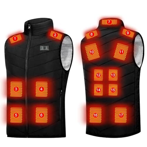 Heated Vest for Men Lightweight Heated Jacket Electric USB Charging Body Warmer Gilet with 17 Heating Zones Winter Heating Clothing for Outdoor Working,Skiing,Hiking,Riding(No Power Bank)