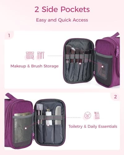 Large Hanging Toiletry Wash Bag Travel Makeup Cosmetic Organizer for Men Women by WANDF (Denim Purple) — view 3