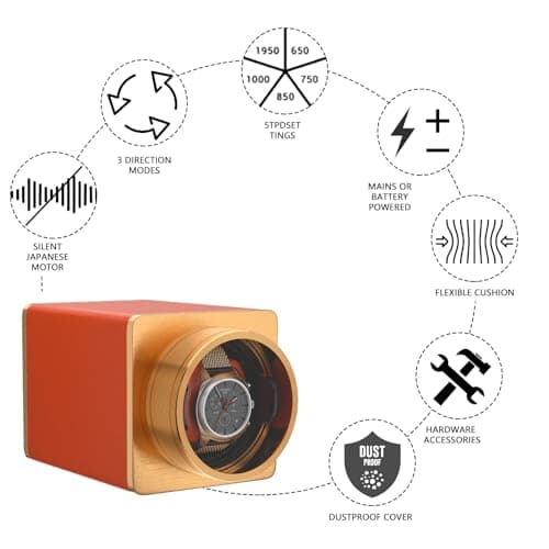 DUKWIN Single Watch Winder Box for 1 Automatic Watches Quiet Motor, 5 TPD — view 4
