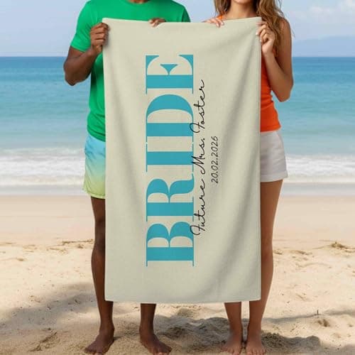 Print Maniacs Custom Bride Gift Beach Towel Personalised Name Date Microfibre Towel Large Quick Dry Lightweight Travel Towel Hen Party Honeymoon Wedding — view 6