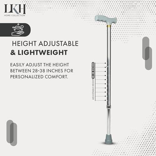 LKH Walking Stick Adjustable Walking Cane Lightweight Aluminium Support Aid with Ergonomic Handle, Anti-Skid Base, 28-38 Inch Height Adjustment for Seniors, Men & Women Daily Mobility Support — view 3